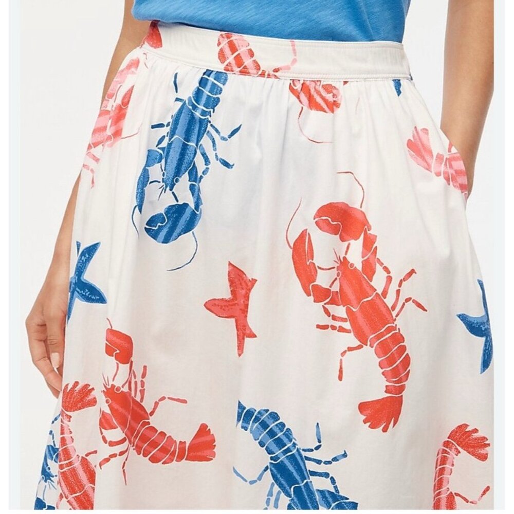 J. Crew White Skirt with Red and Blue Lobster Print